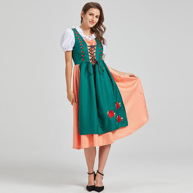 Oktoberfest dirndljurk met veter en bloemendetails 0