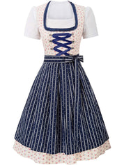Oktoberfest dirndljurk met veter en gestreept schort 0