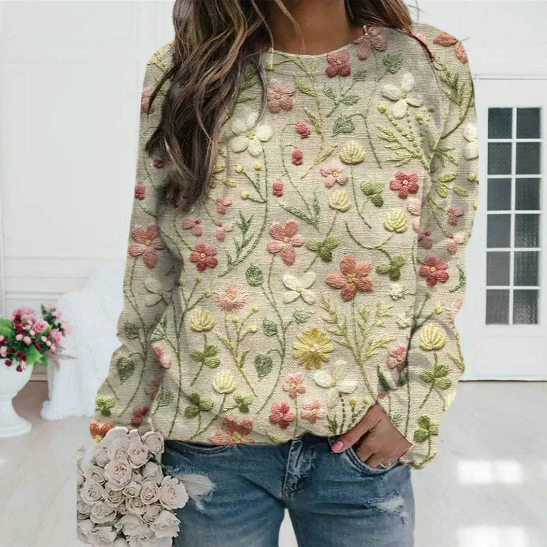 Phoenin | Dames warme trui met bloemenborduursel | Casual 1