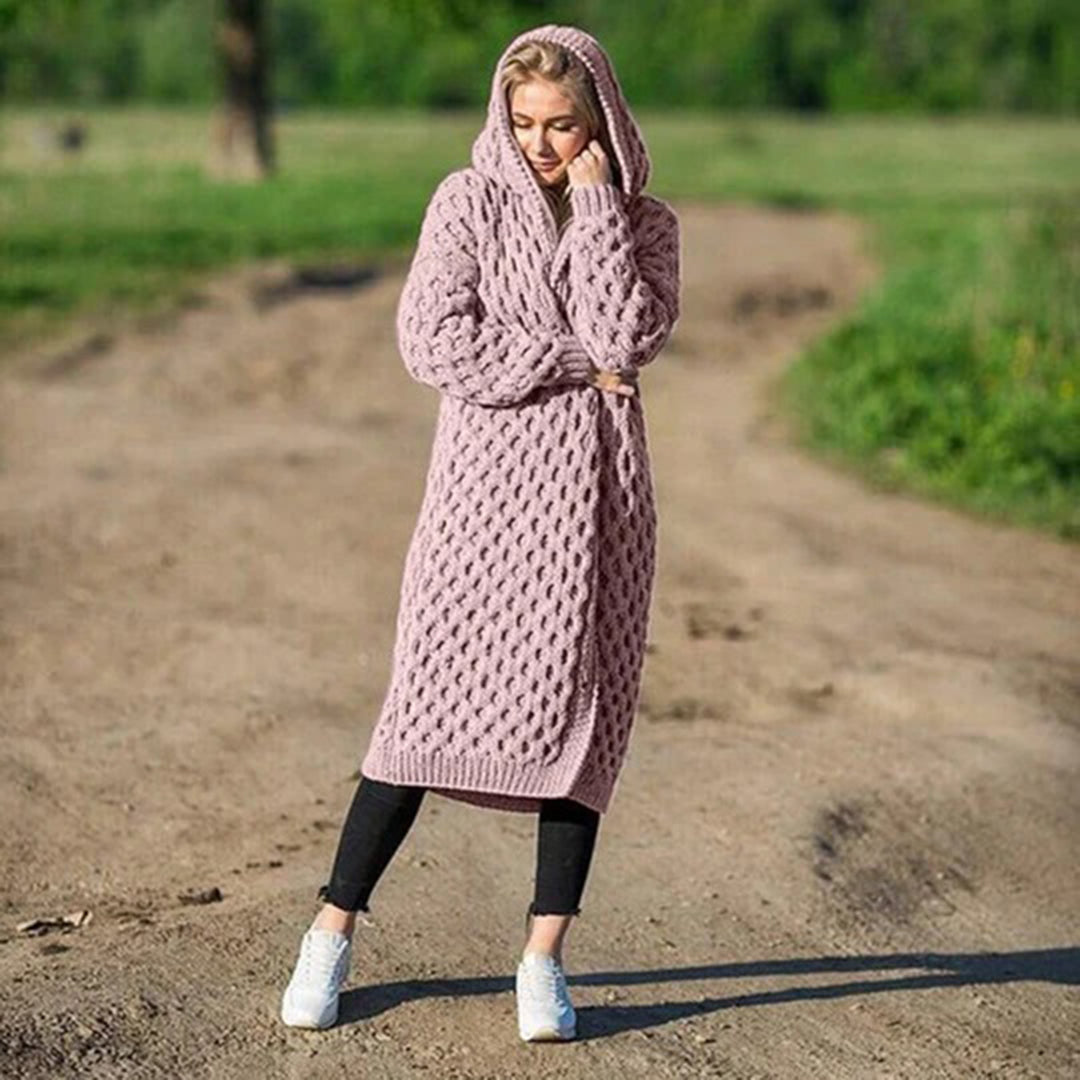 Eya | Lang gebreid Warm vest met capuchon