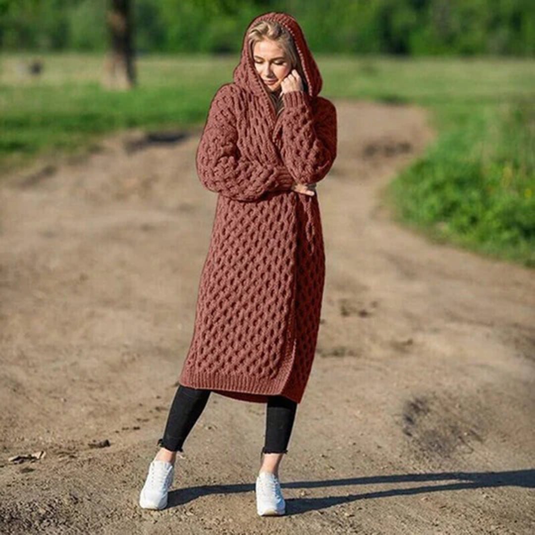 Eya | Lang gebreid Warm vest met capuchon
