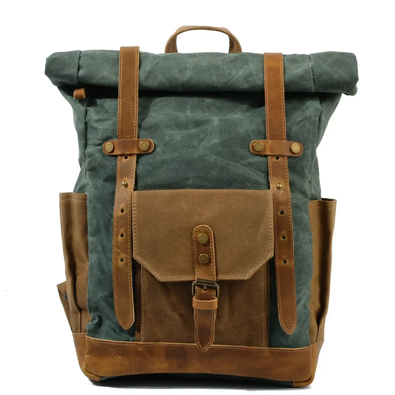 Finn | Stijlvolle Militaire Canvas Rugzak met Roltop voor Wandelen en Laptop