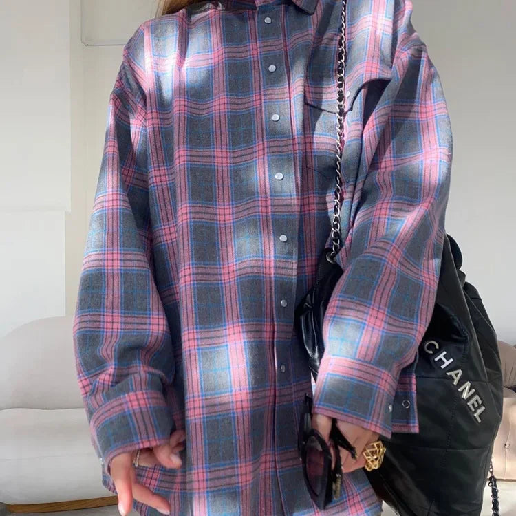 Maan | Oversized Geruit Dames Blouse