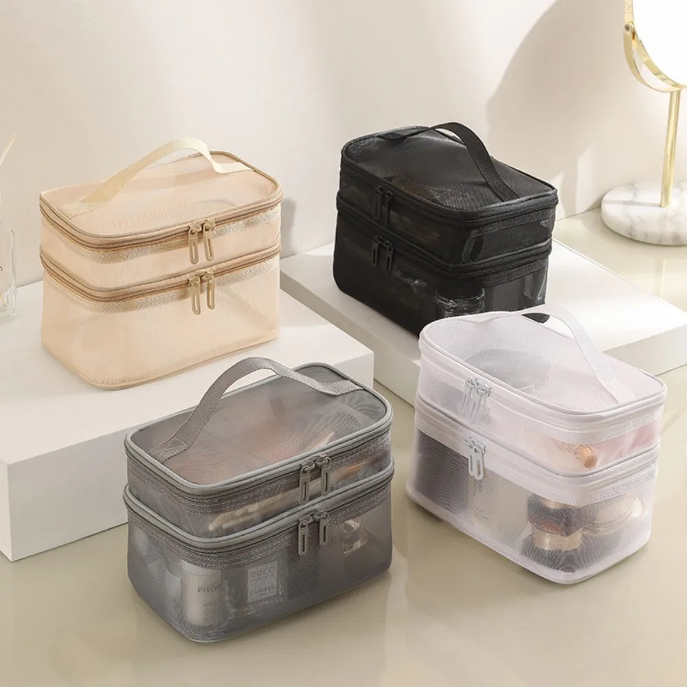 Grace | Dubbellaags Groot Mesh Reistasje Cosmetica