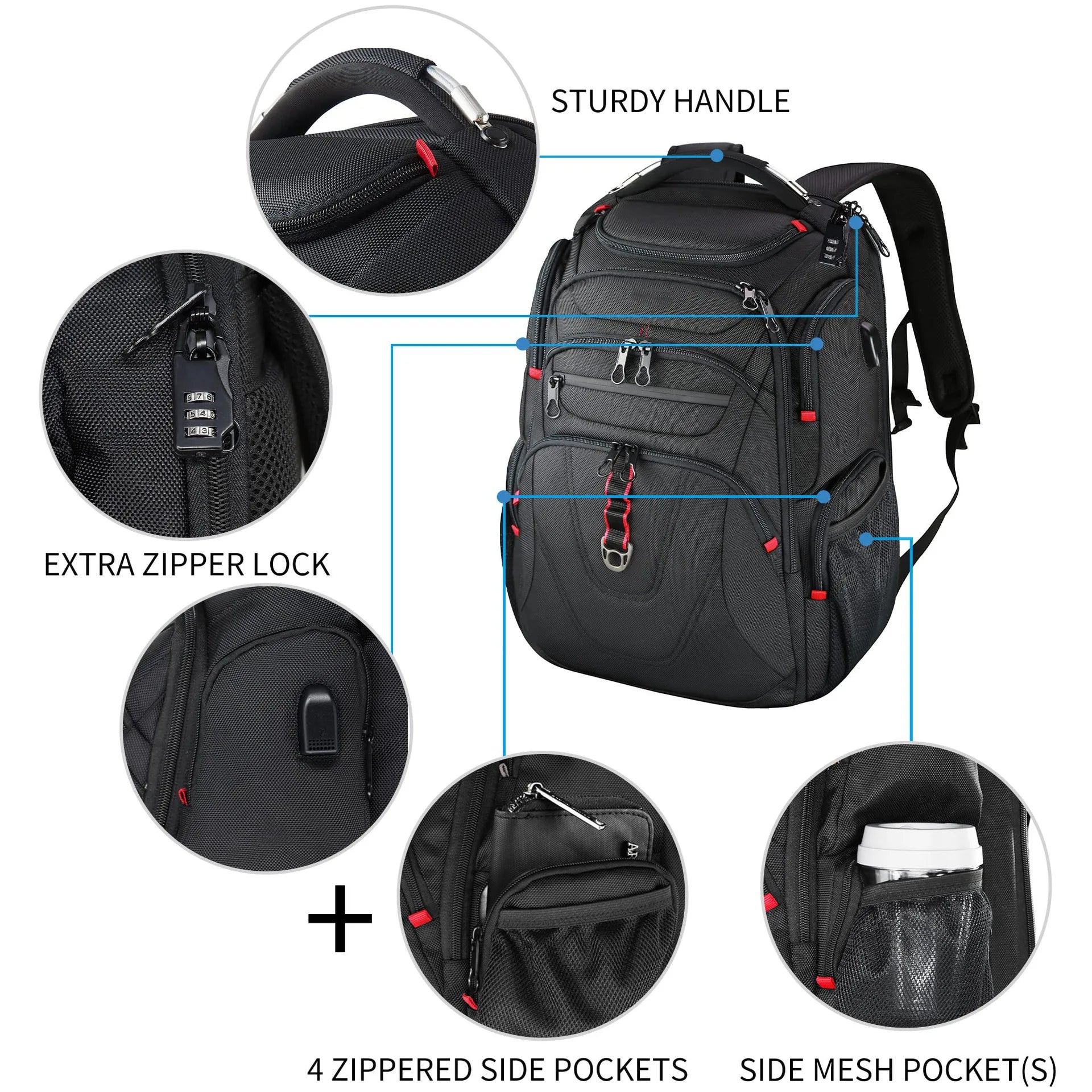 Red | XL Waterdichte Canvas Reis Laptoprugzak met USB-Oplaadpoort