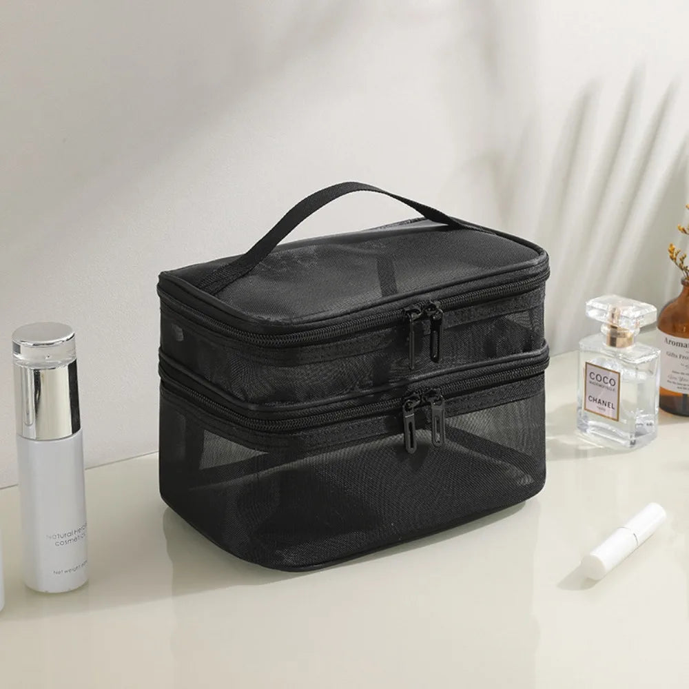Grace | Dubbellaags Groot Mesh Reistasje Cosmetica