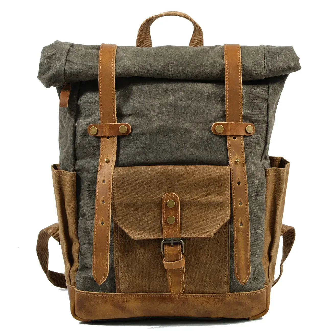Finn | Stijlvolle Militaire Canvas Rugzak met Roltop voor Wandelen en Laptop