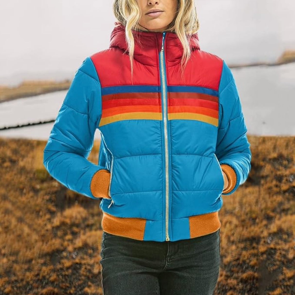 Vina | Trendy Retro Winterjas voor Dames met Streepdetails