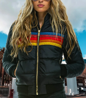 Vina | Trendy Retro Winterjas voor Dames met Streepdetails