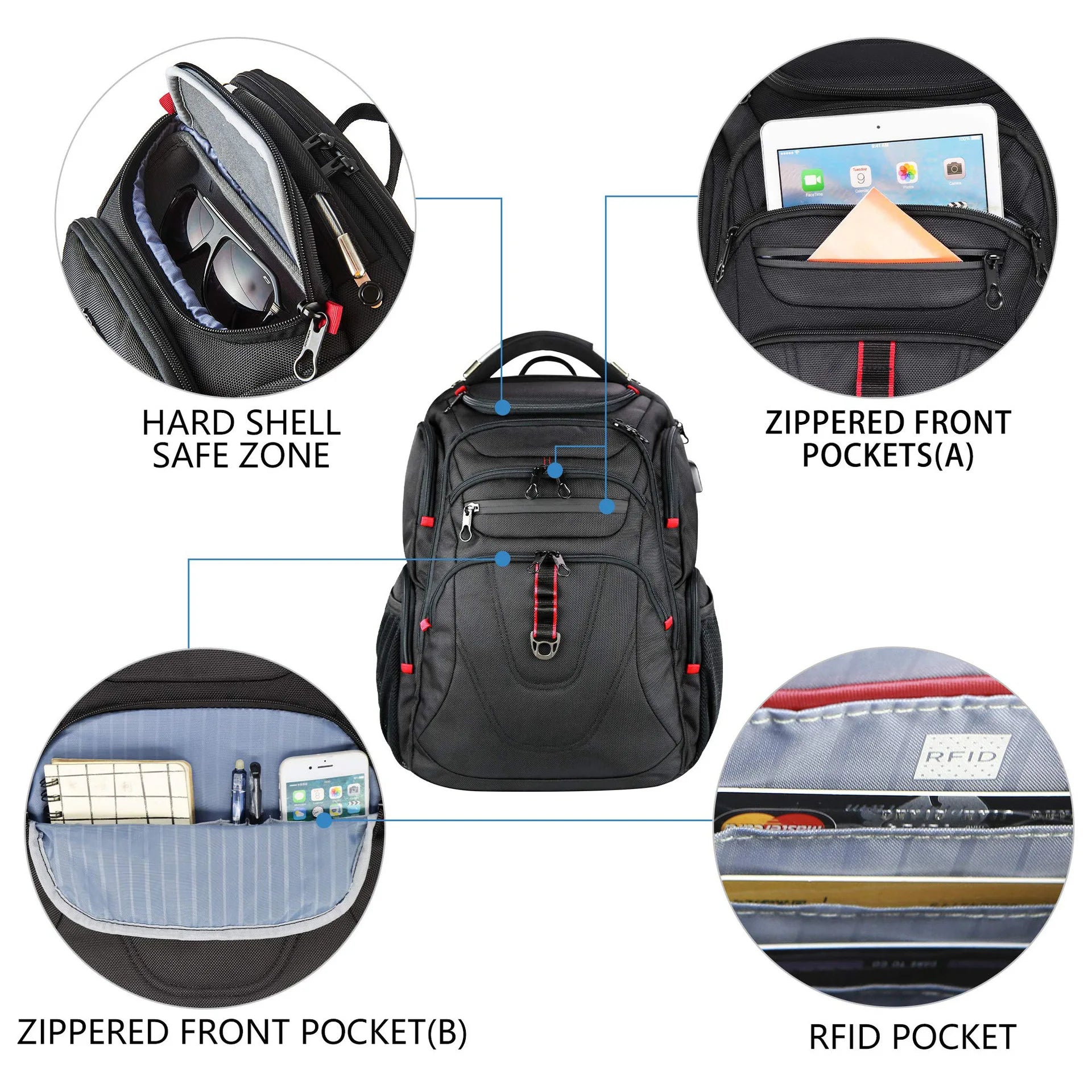 Red | XL Waterdichte Canvas Reis Laptoprugzak met USB-Oplaadpoort