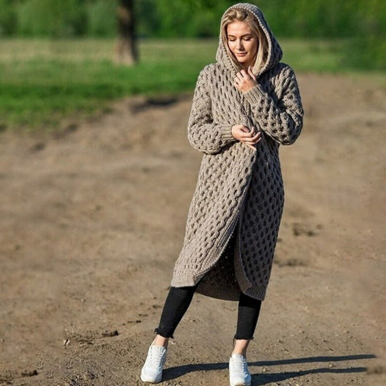 Eya | Lang gebreid Warm vest met capuchon