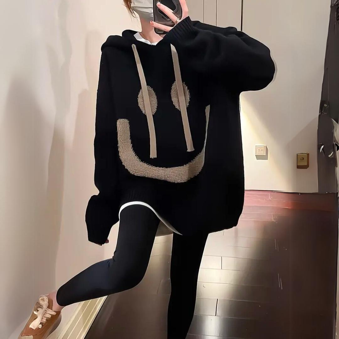 Smiley Face Hoodie voor dames in grote maten | Gebreid 4