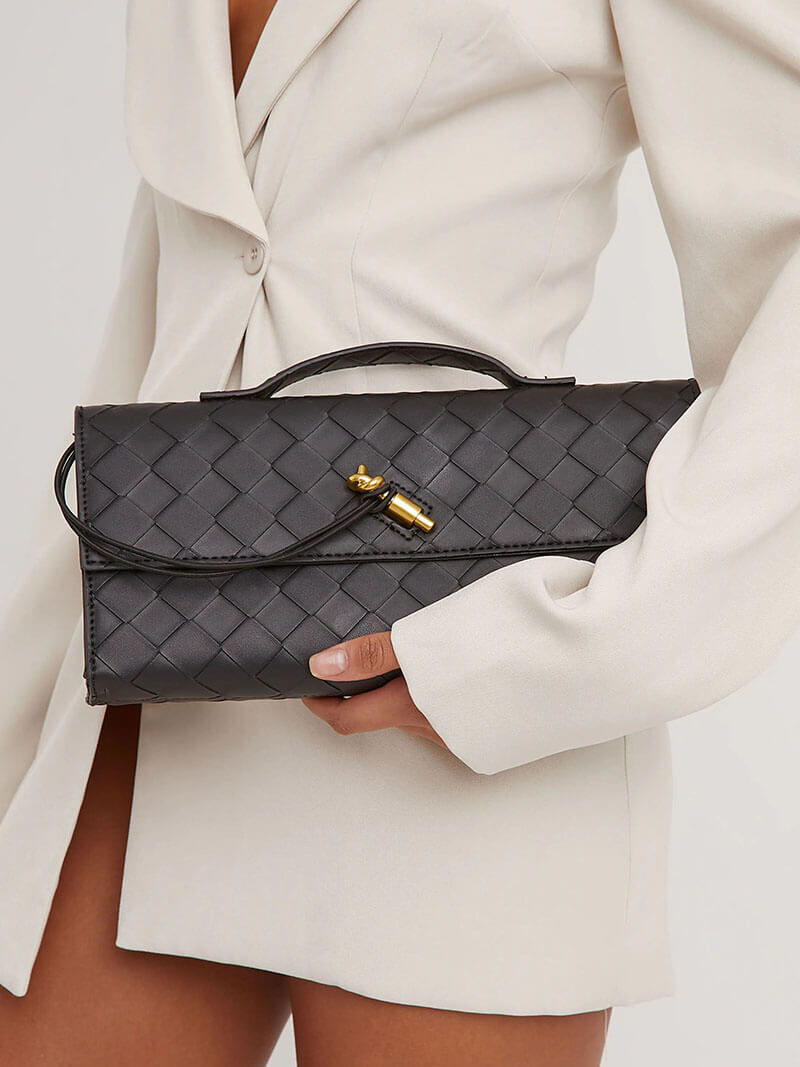 Arviel | Luxe Geweven Handtas met Gouden Sluiting