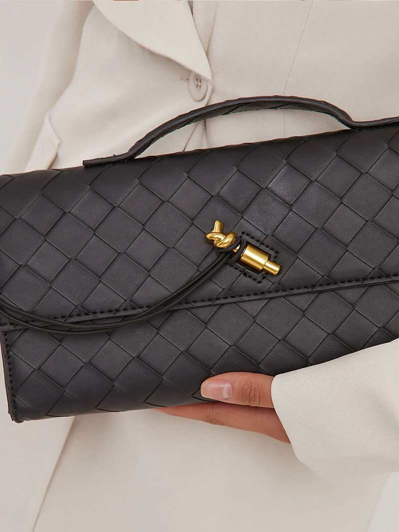 Arviel | Luxe Geweven Handtas met Gouden Sluiting