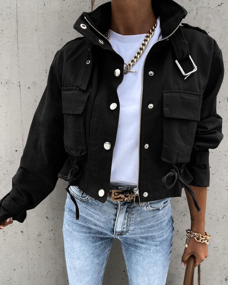 Stijlvol cropped overgangsjack voor dames | met zakken 0