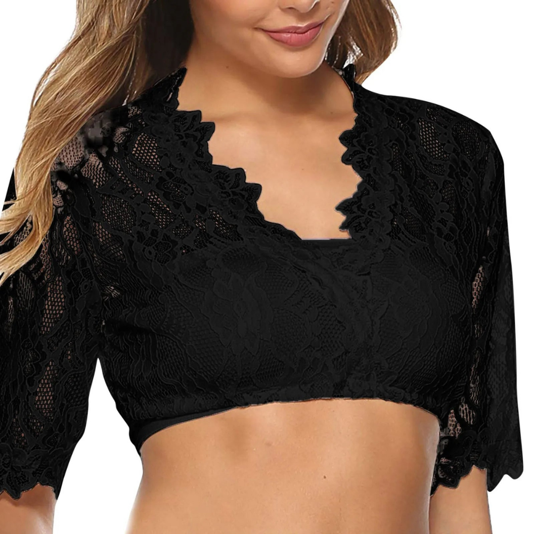 Traditionele blouse met kant en halve mouwen in dirndlstijl 0