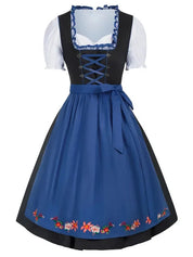 Traditionele jurk met schort, kant en decoratief lijfje veterwerk 0
