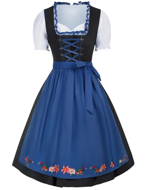 Traditionele jurk met schort, kant en decoratief lijfje veterwerk 0