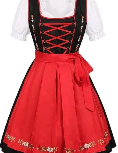 Traditionele jurk met schort, kant en decoratief lijfje veterwerk 1