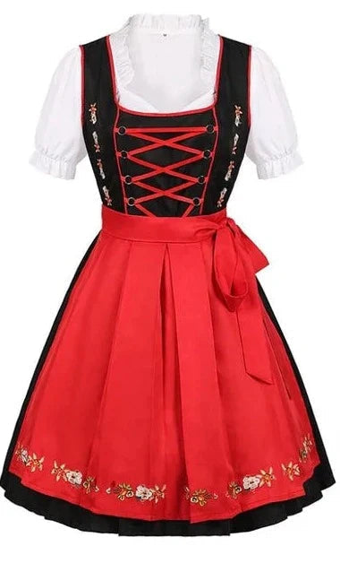 Traditionele jurk met schort, kant en decoratief lijfje veterwerk 1