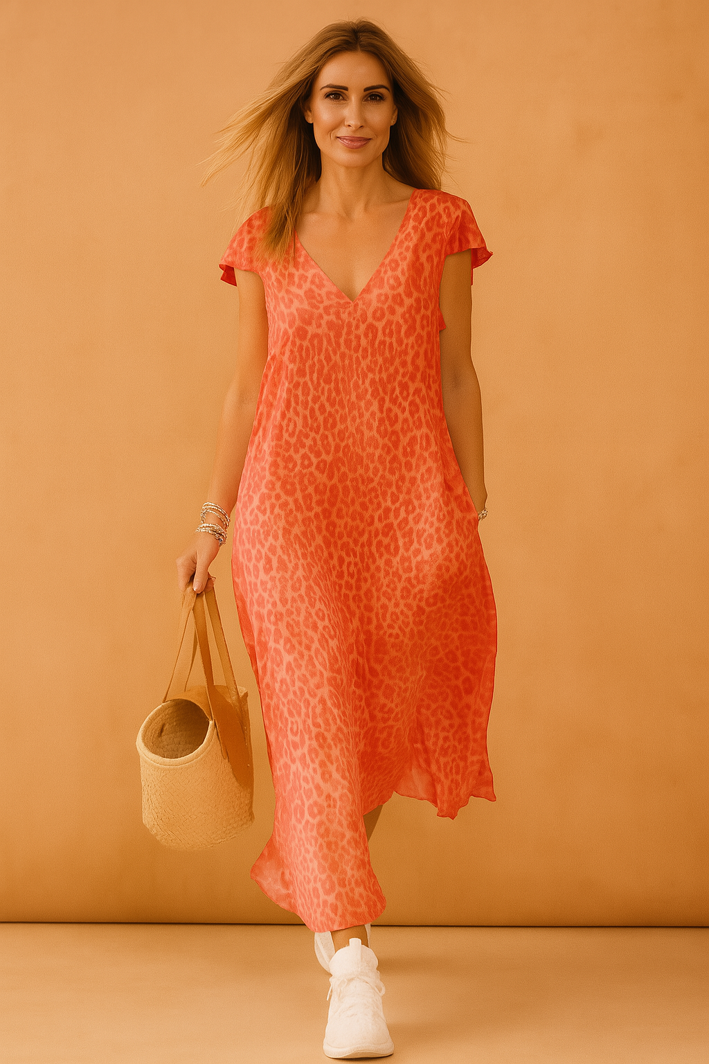 Vanessa lange korte zomerjurk met v -neck 2