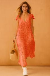Vanessa lange korte zomerjurk met v -neck 2
