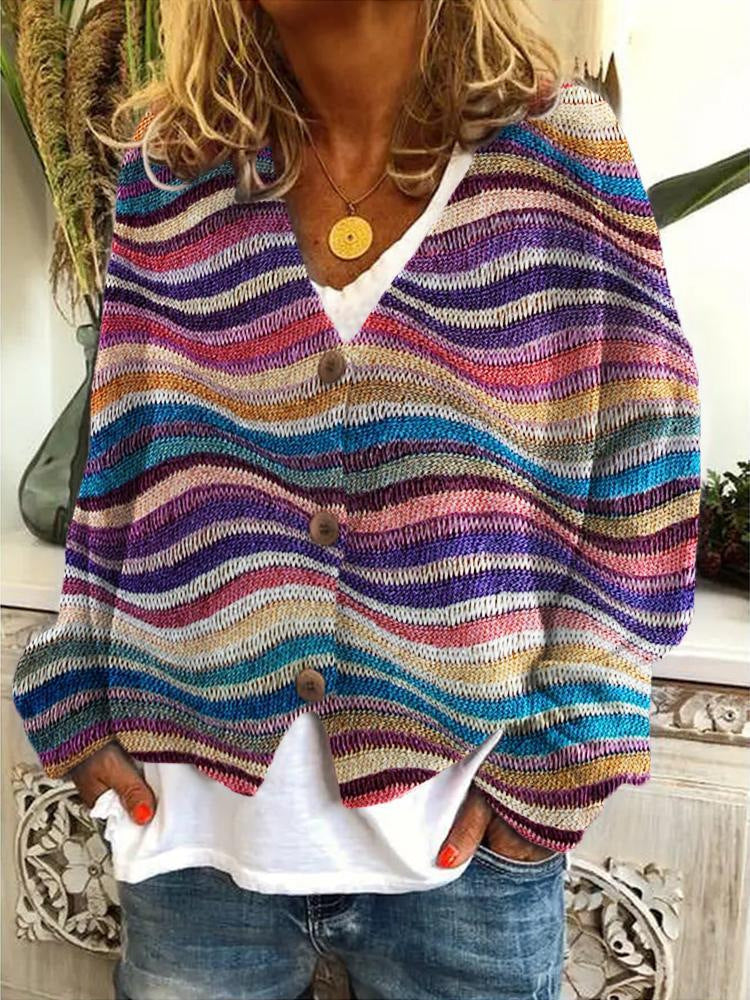 Veelkleurige damescardigan met knoopsluiting | Warm 0