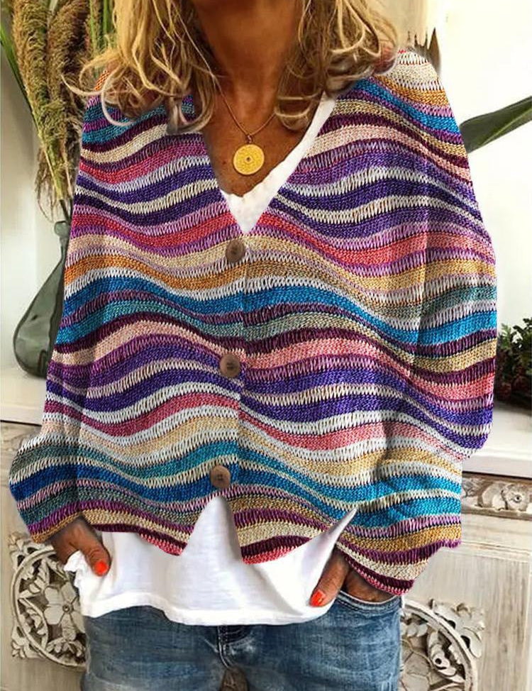 Veelkleurige damescardigan met knoopsluiting | Warm 0