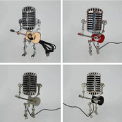 Vintage metalen microfoonrobot met gitaarlamp 2