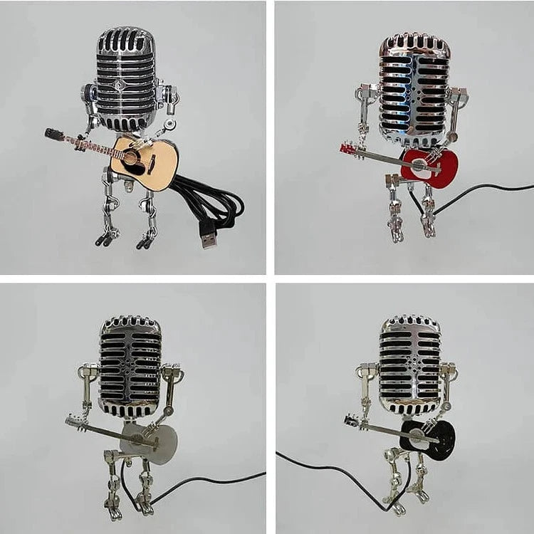Vintage metalen microfoonrobot met gitaarlamp 2