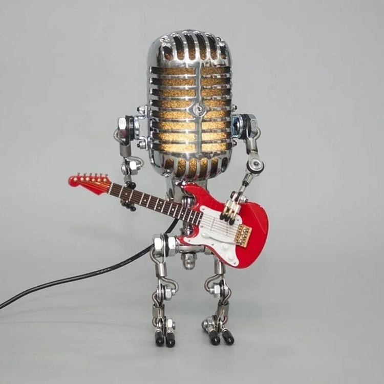 Vintage metalen microfoonrobot met gitaarlamp 6