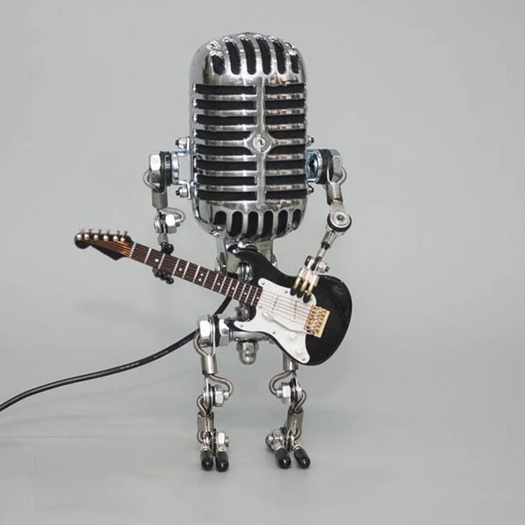Vintage metalen microfoonrobot met gitaarlamp 7