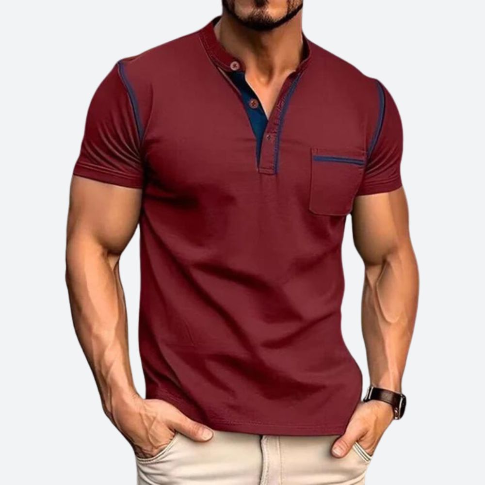 Stijlvolle Casual Henley Shirt met Functionele Borstzak voor Mannen