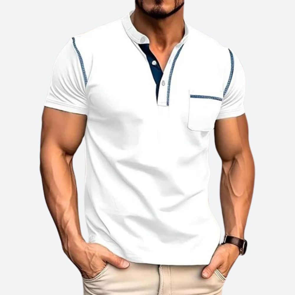 Stijlvolle Casual Henley Shirt met Functionele Borstzak voor Mannen