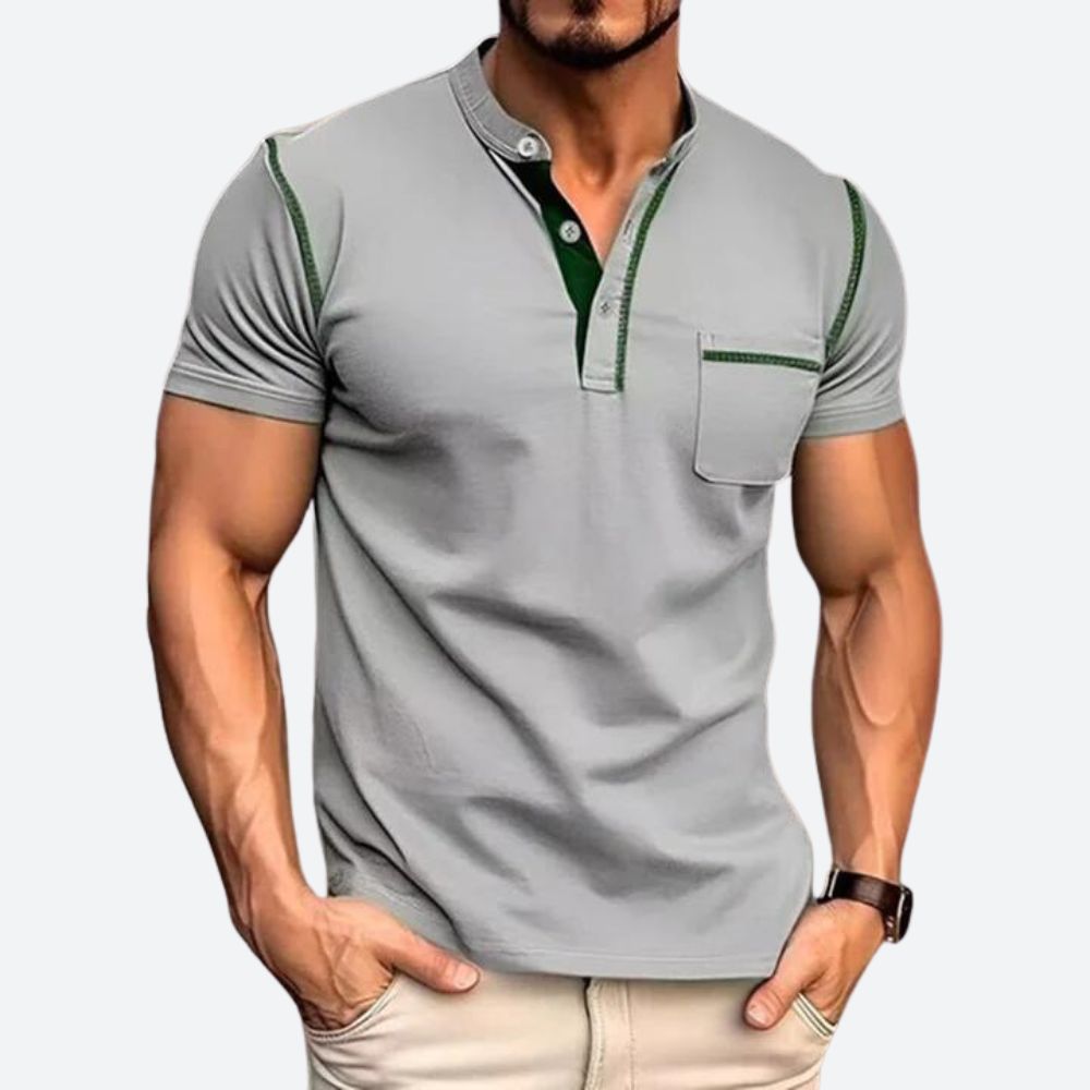 Stijlvolle Casual Henley Shirt met Functionele Borstzak voor Mannen
