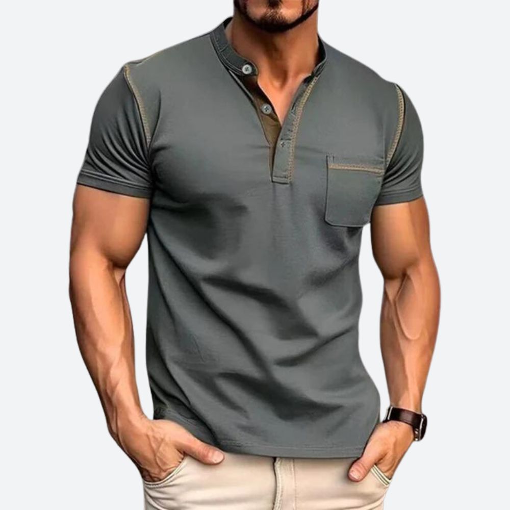 Stijlvolle Casual Henley Shirt met Functionele Borstzak voor Mannen