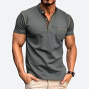 Stijlvolle Casual Henley Shirt met Functionele Borstzak voor Mannen