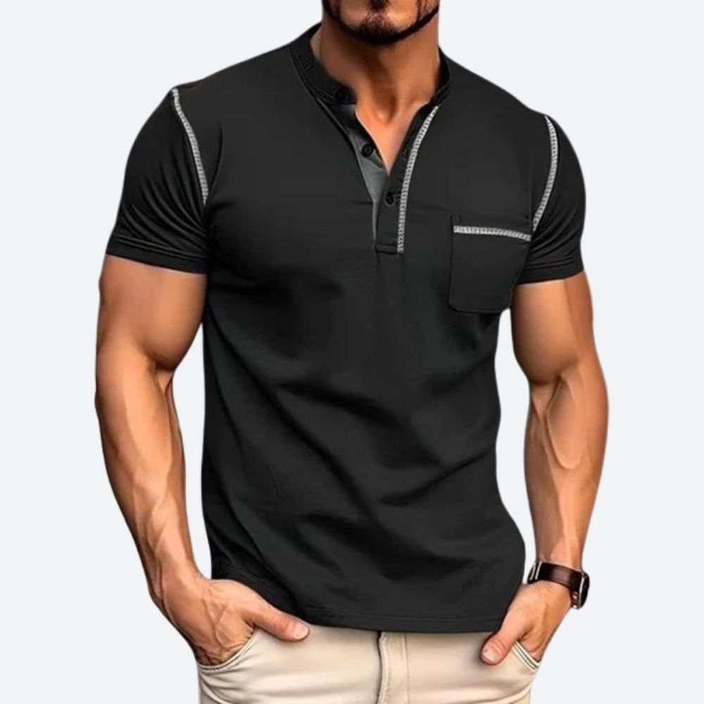 Stijlvolle Casual Henley Shirt met Functionele Borstzak voor Mannen