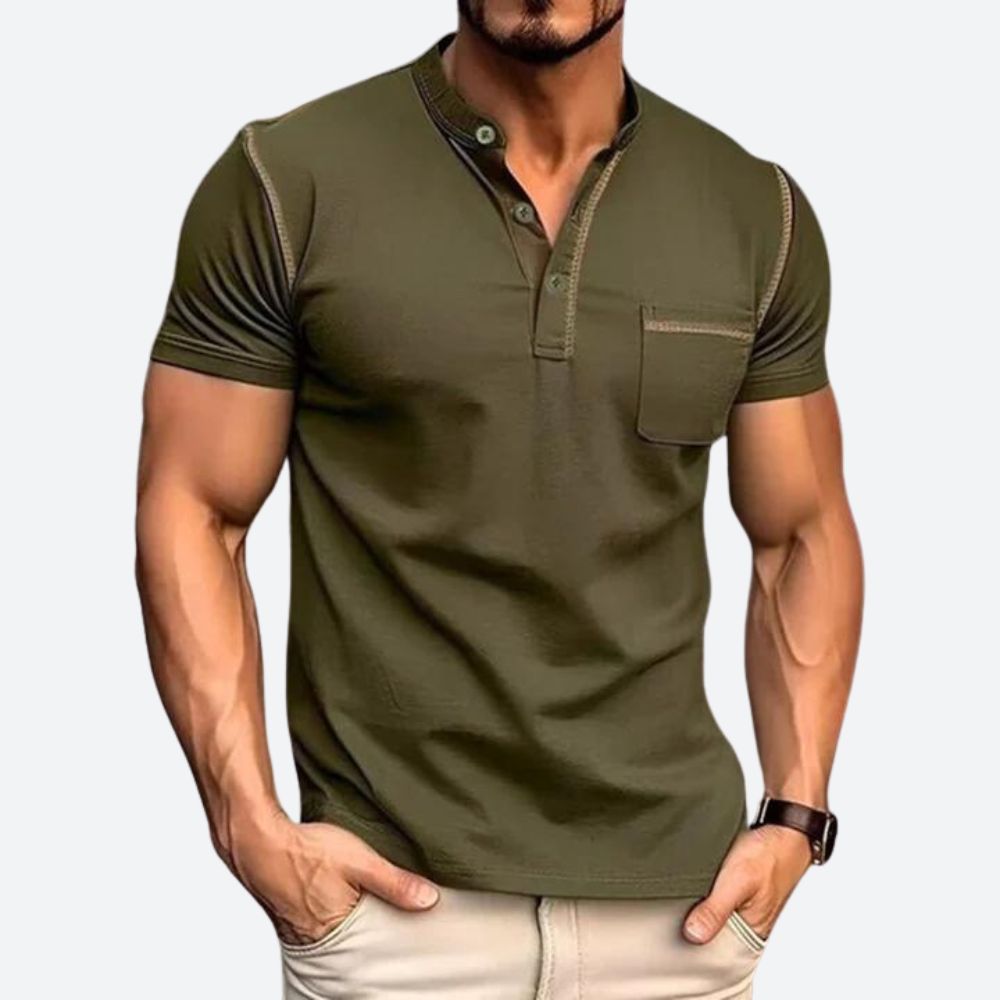 Stijlvolle Casual Henley Shirt met Functionele Borstzak voor Mannen