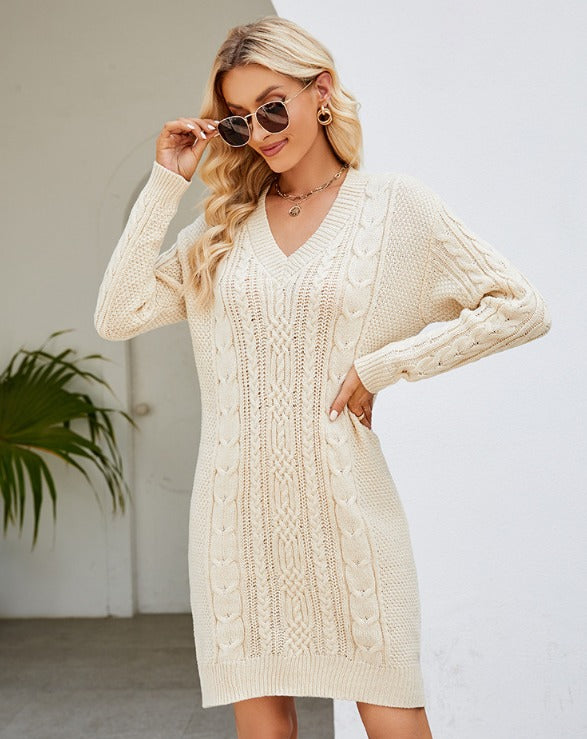 Arjane | Gebreide midi-jurk met elegante kanten rug