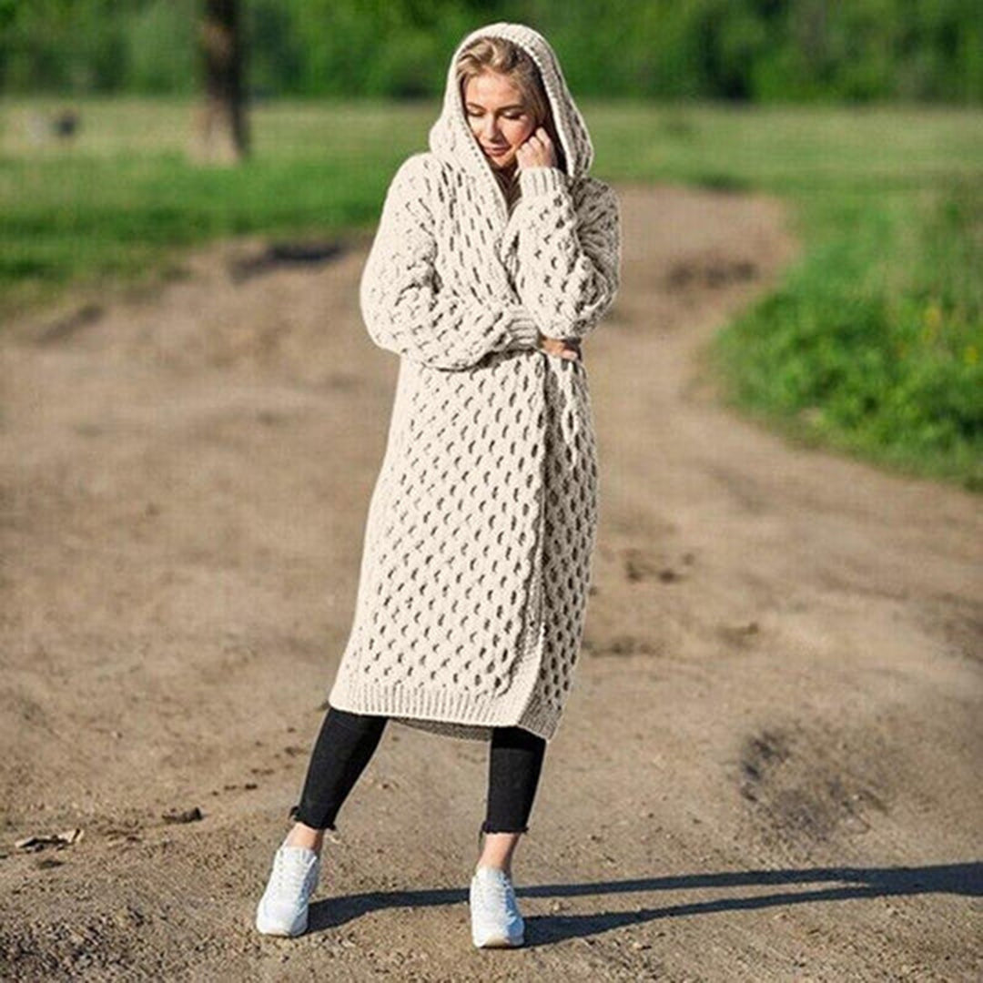 Eya | Lang gebreid Warm vest met capuchon