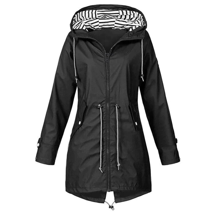 Winddichte regenjas met capuchon voor dames | Lange mouwen 0