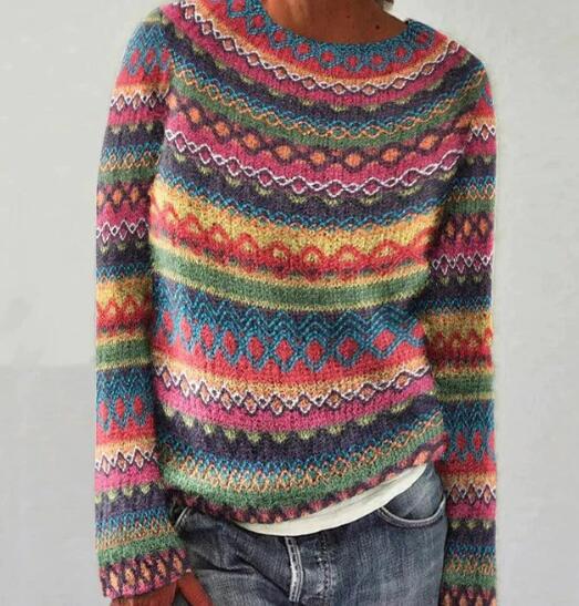 Wintertrui met veelkleurige strepen voor dames | Warm 0