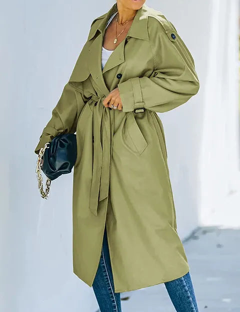 Brechtje | Elegante Lange Dubbelbreasted Trenchcoat voor Dames