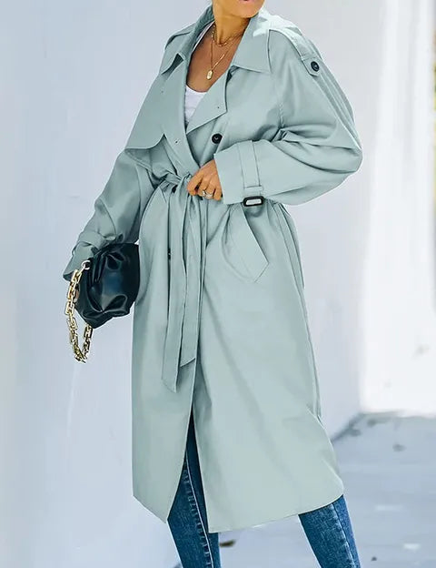 Brechtje | Elegante Lange Dubbelbreasted Trenchcoat voor Dames