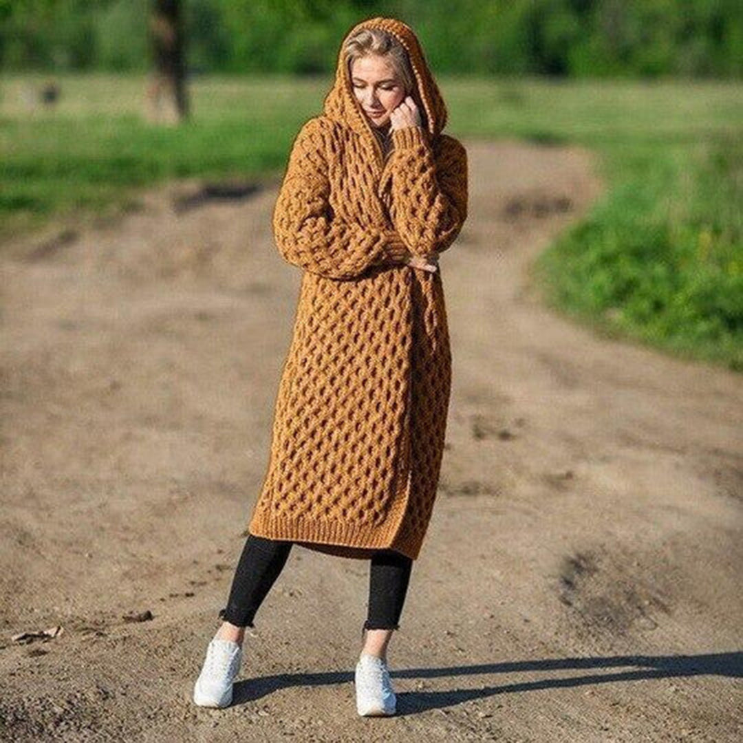 Eya | Lang gebreid Warm vest met capuchon