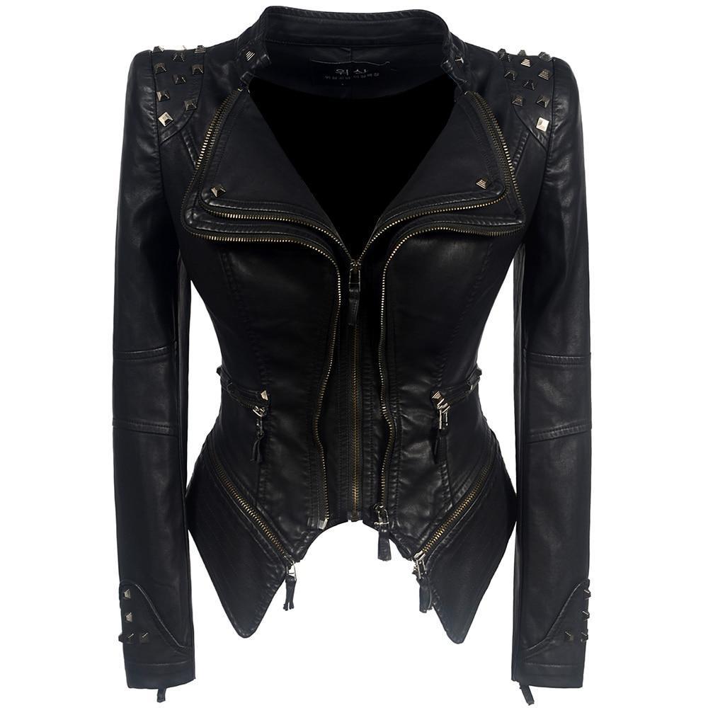 Zwarte bikerjack voor dames | Slim fit 0