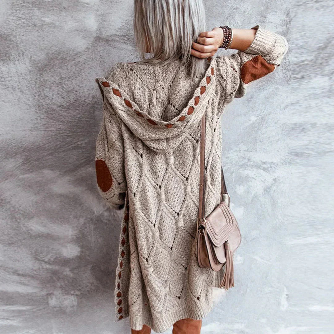 Tara | Trendy Gebreide Hoodie Cardigan met Contrasterende Patches