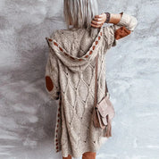 Tara | Trendy Gebreide Hoodie Cardigan met Contrasterende Patches