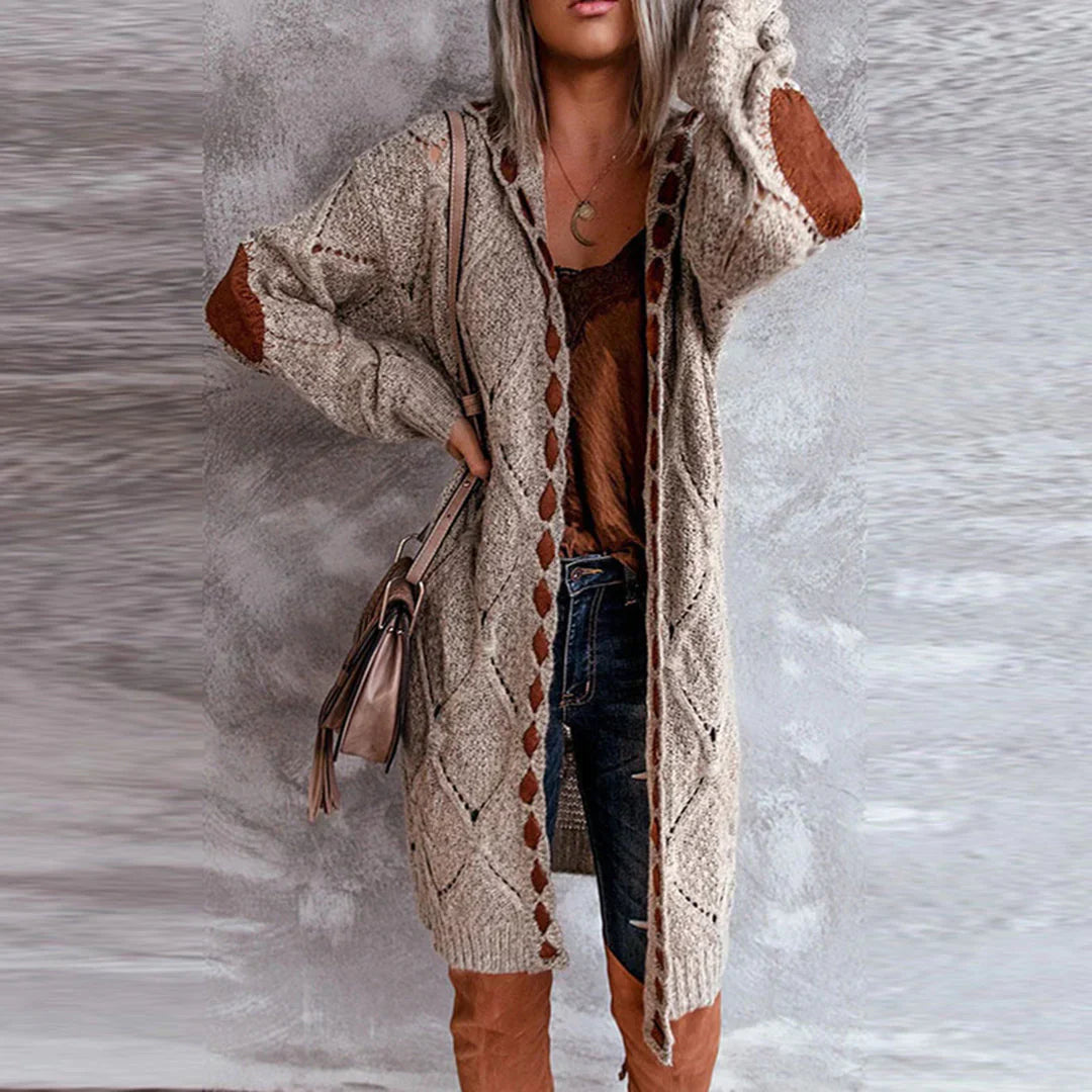 Tara | Trendy Gebreide Hoodie Cardigan met Contrasterende Patches